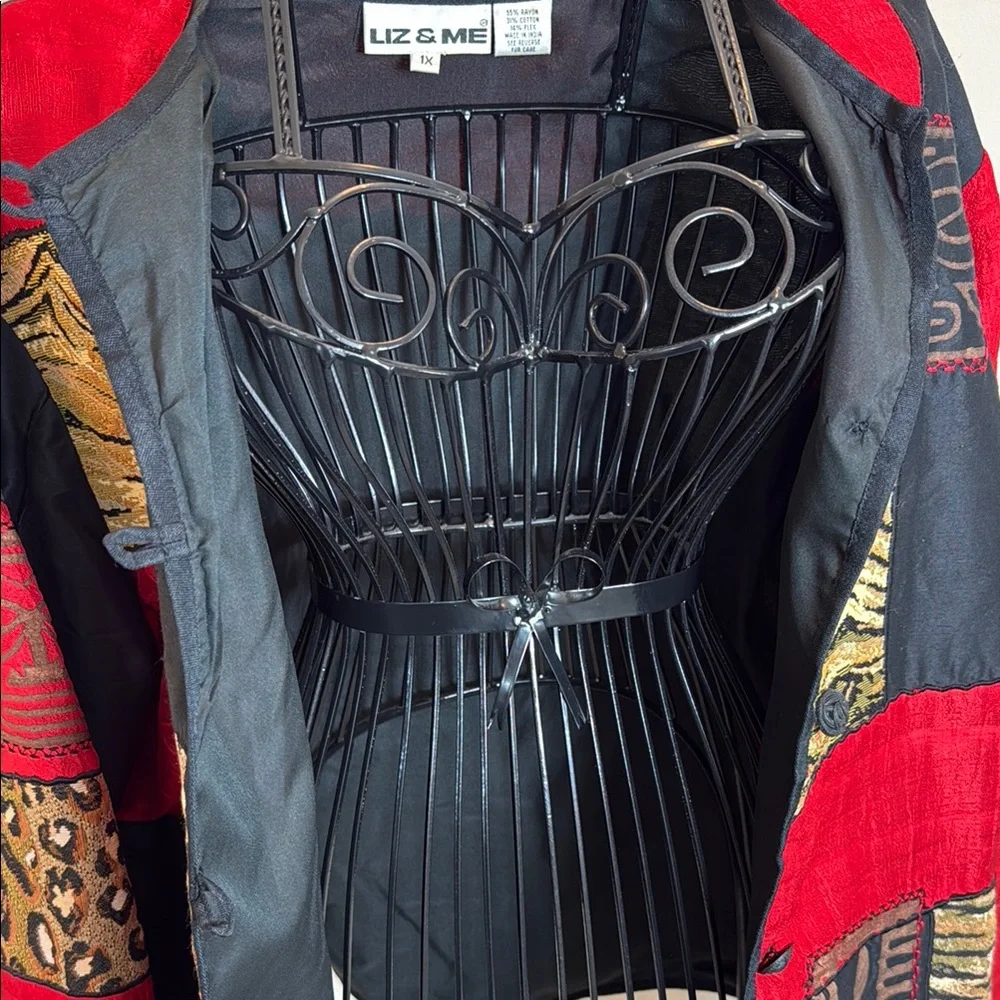 Liz & Me Red, Black, and Shades of Brown Jacket with Patchwork Design - Picture 7 of 7